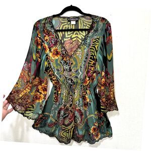 Y2K Pyramid Collection Womens Sheer Statement Top 1X Fairy Grunge Witchy